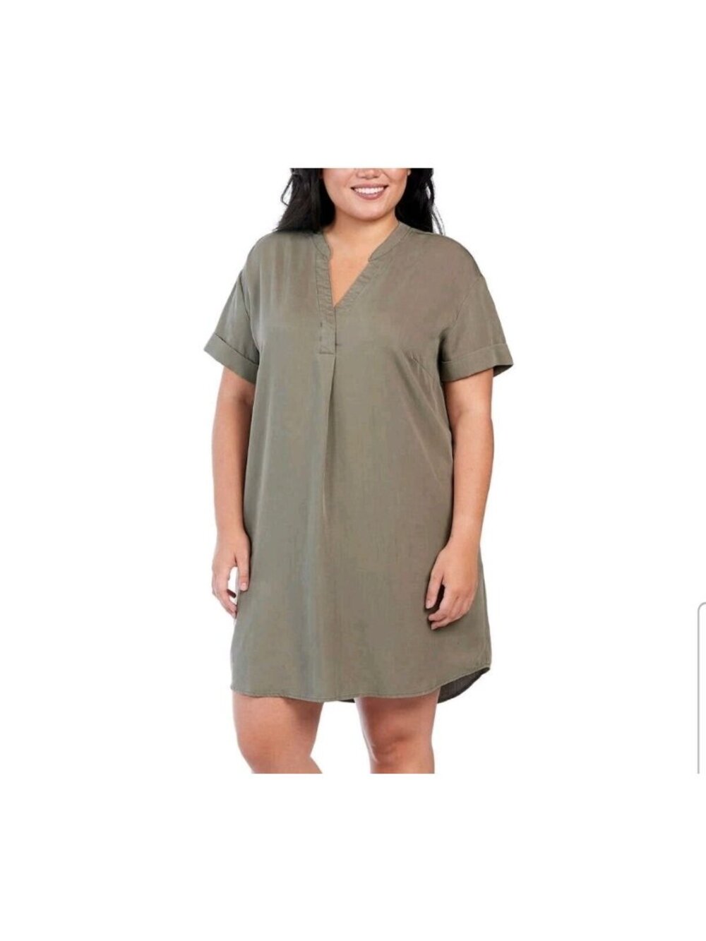 Hilary Radley Olive Green Tencel Short Sleeve Shirt Dress Womens Size Large